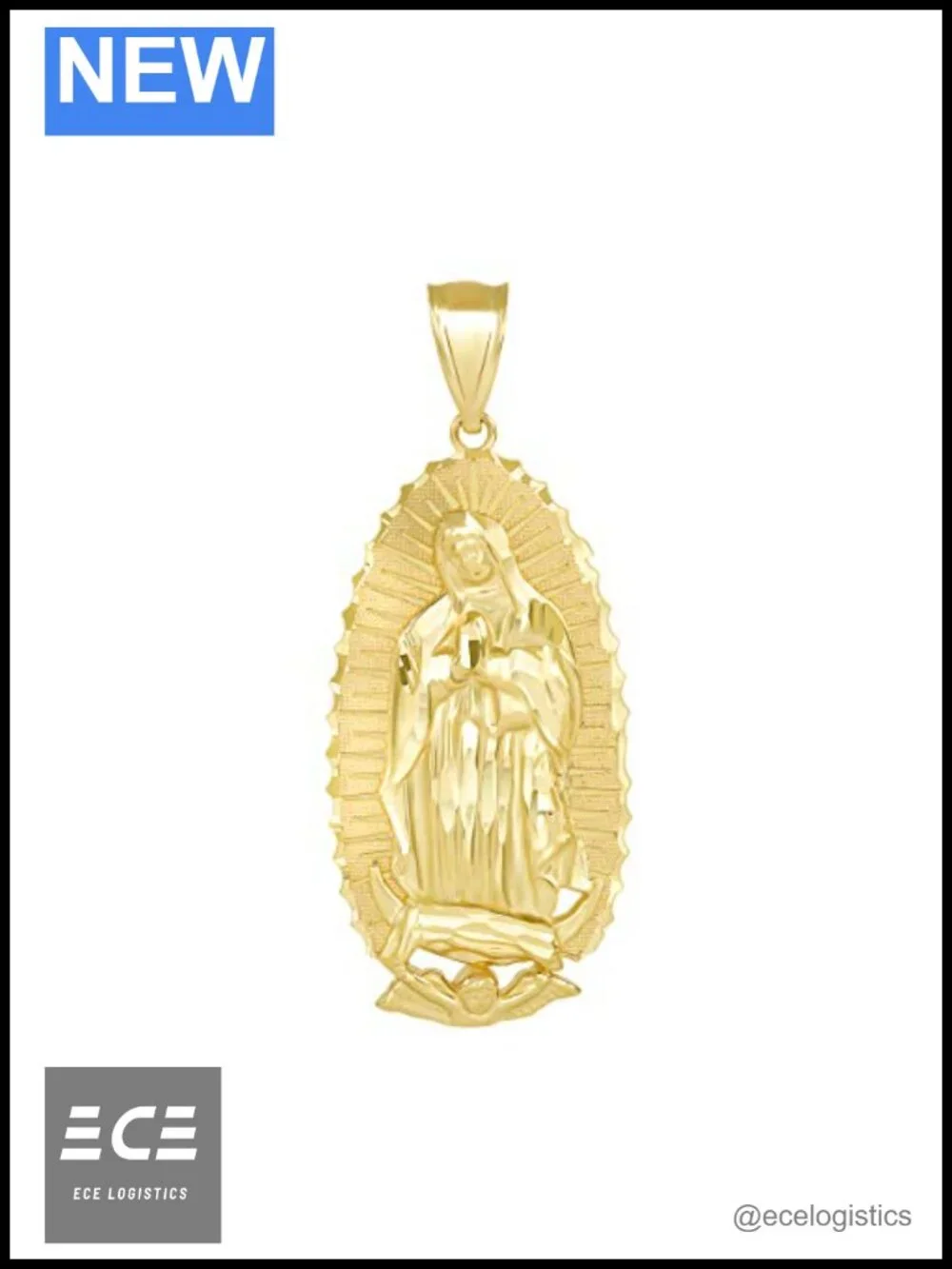 10K Solid Gold Our Lady of Guadalupe Miraculous Medal Pendant 1.57